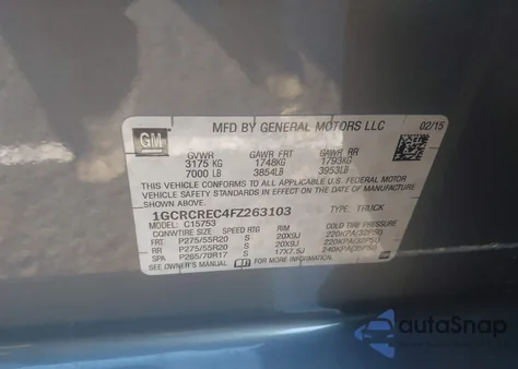 2015 Chevrolet Silverado 1500 1Lt z USA, uszkodzony, nr VIN 1GCRCREC4FZ263103